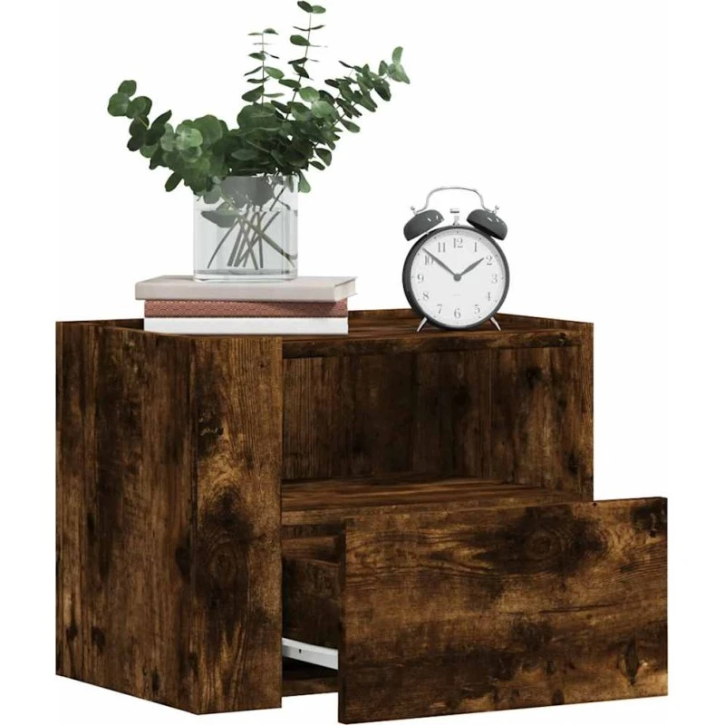 Væghængte sengeborde 2 stk. 45x30x35 cm – røget egetræ