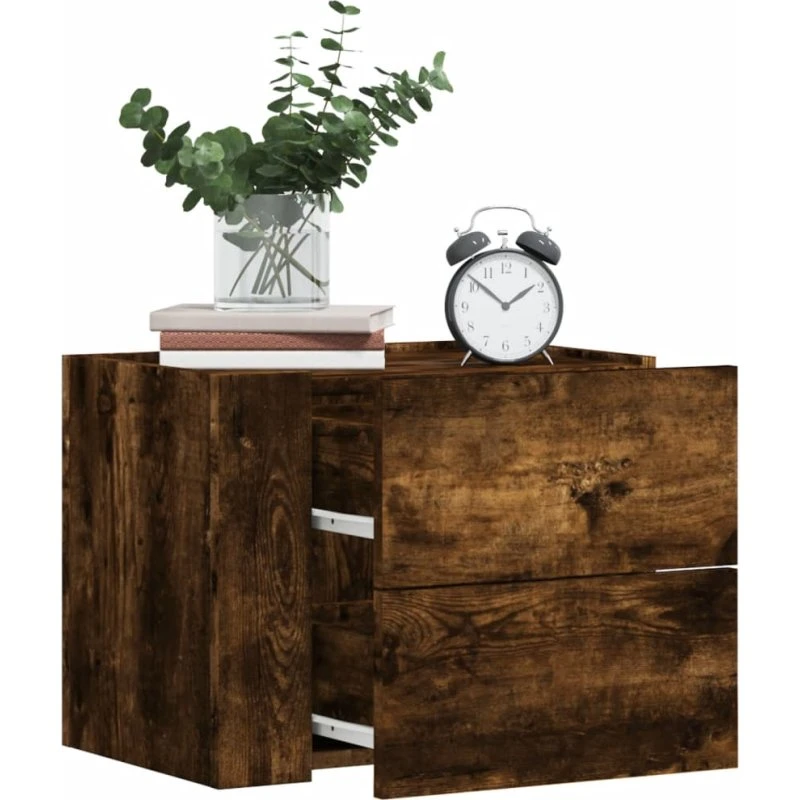 Væghængte sengeborde 2-pak 45x30x35 cm – røget egetræ