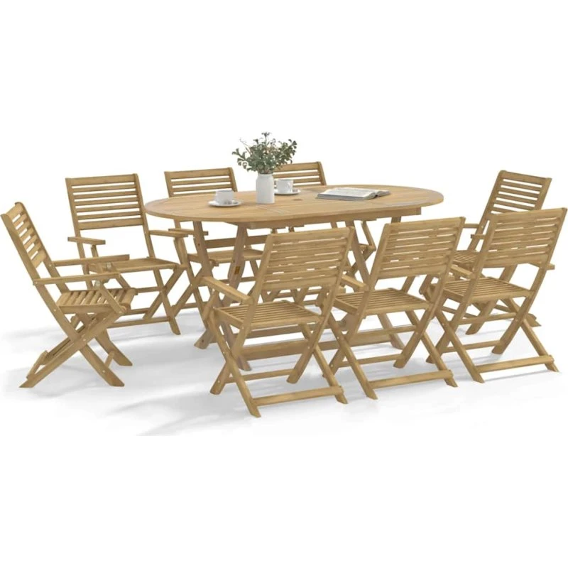 Spisebordssæt til haven 9 dele i massivt akacietræ
