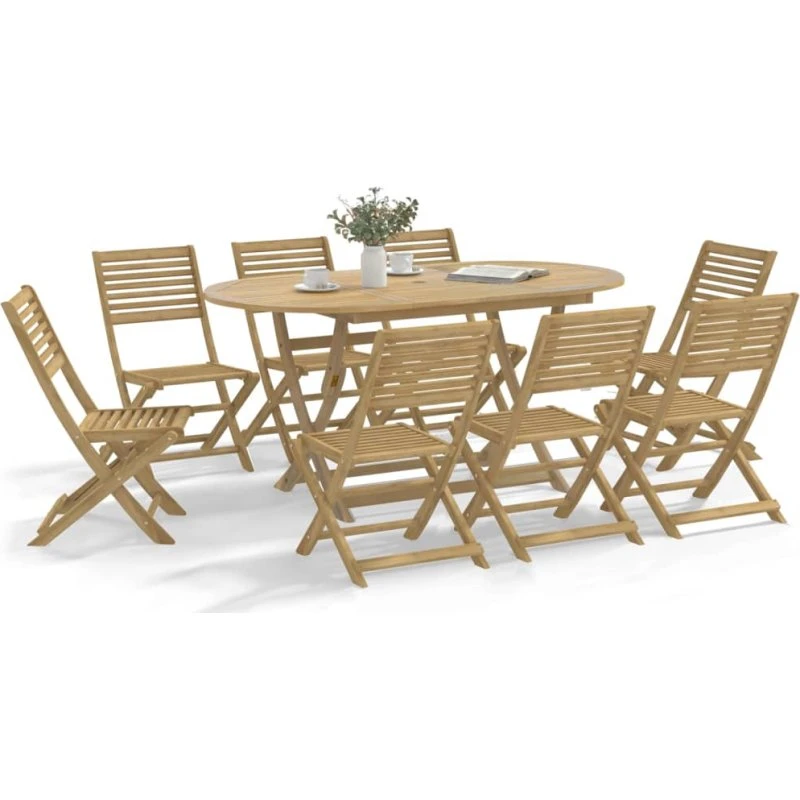 Spisebordssæt til haven 9 dele i massivt akacietræ