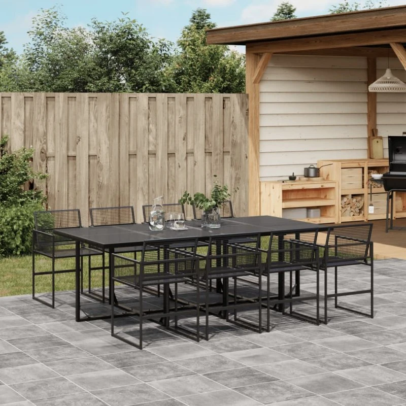 Polyrattan havemøbelsæt 9 dele – sort