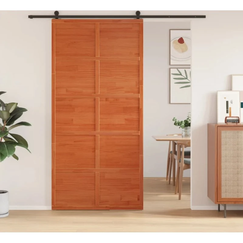 Skydedør i massivt fyrretræ 100x208 cm, gyldenbrun