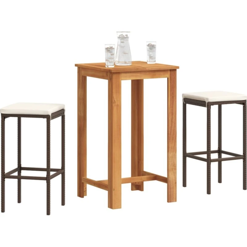 Barsæt til haven 3 dele — akacietræ & polyrattan, brun