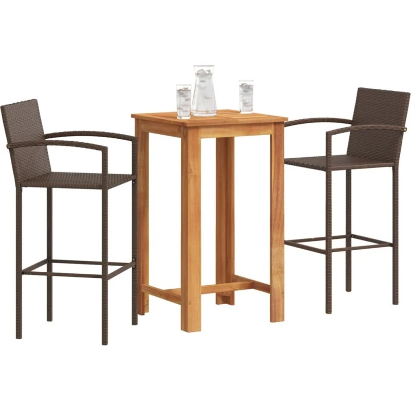 Barsæt til haven 3 dele i akacietræ og polyrattan (brun)