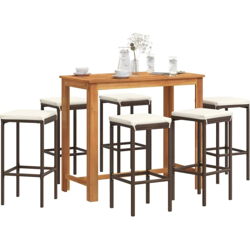 Barsæt til haven 7 dele i akacietræ og polyrattan