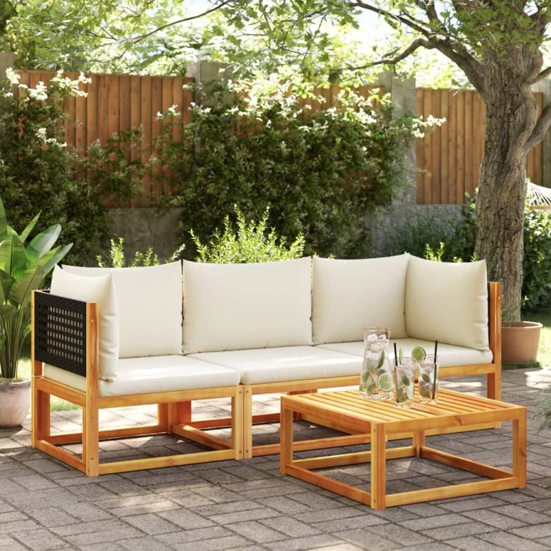 Havesofasæt 3 dele i akacietræ og rattan