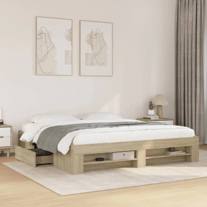 Sengestel 180x200 sonoma-eg – konstrueret træ
