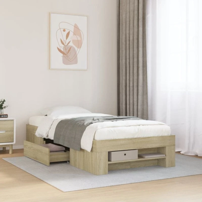 Sengeramme 90x200 cm i sonoma-eg – konstrueret træ