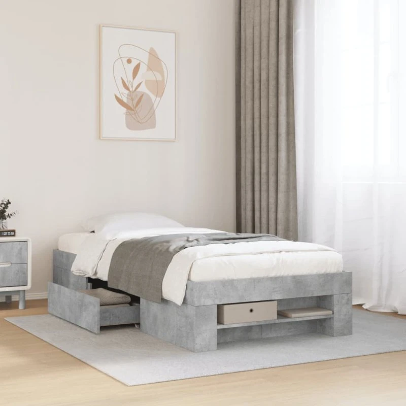 Sengeramme 75x190 cm i konstrueret træ - betongrå