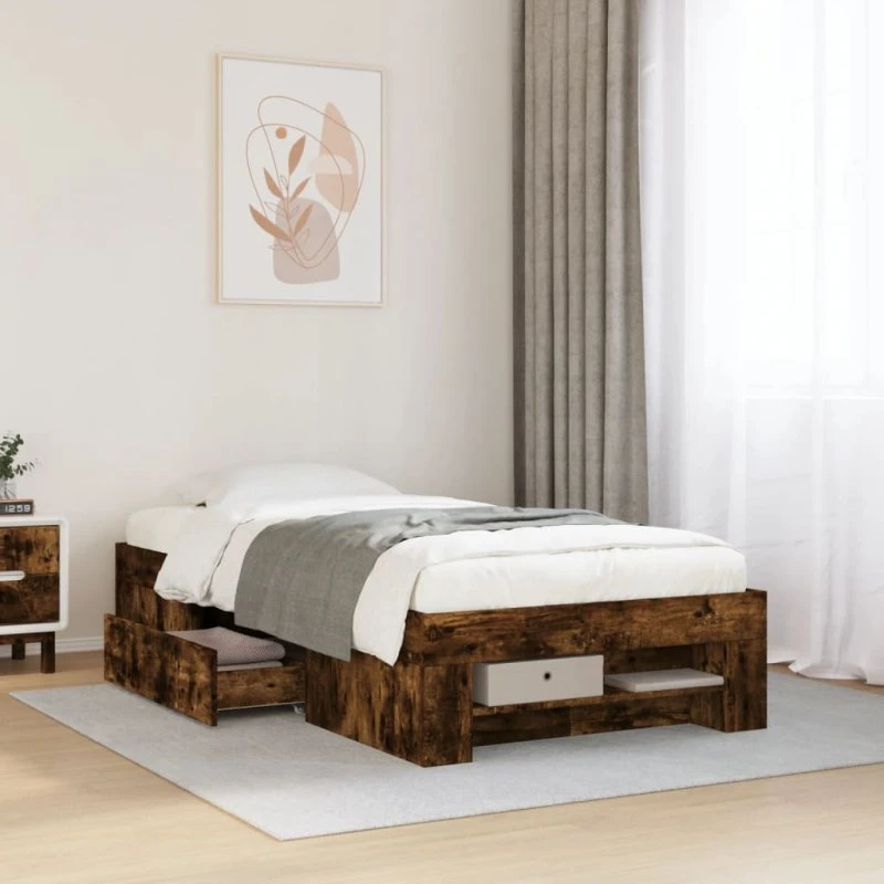 Sengeramme 75x190 cm i konstrueret træ – røget eg, uden madras