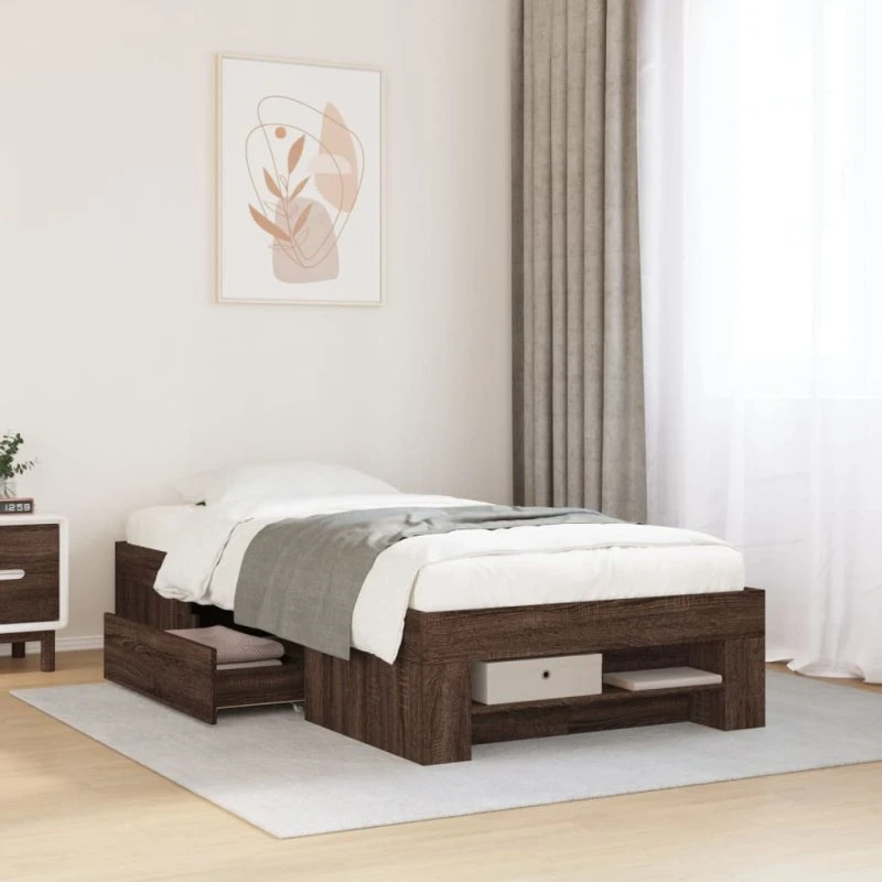Sengeramme 75x190 cm i konstrueret træ – brun eg