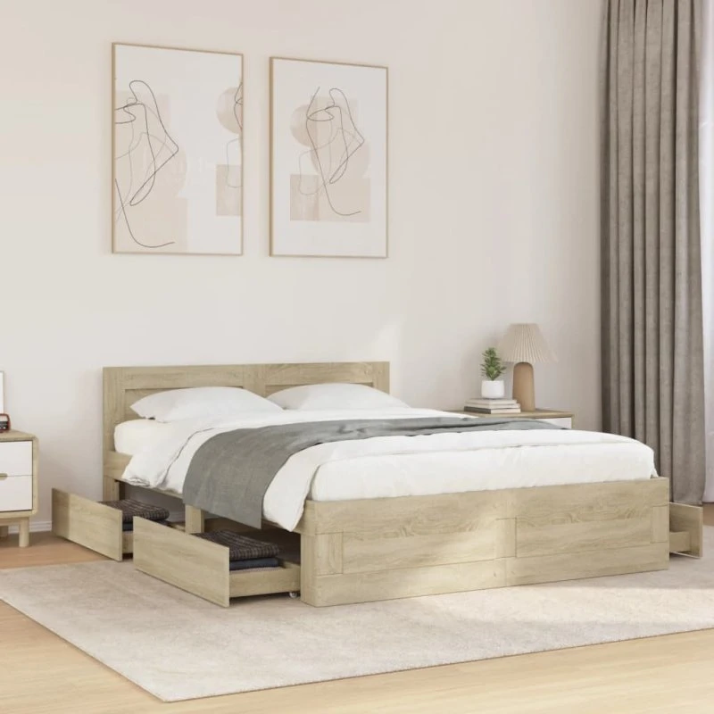Sengeramme 135x190 cm med gavl & skuffer – Sonoma Eg