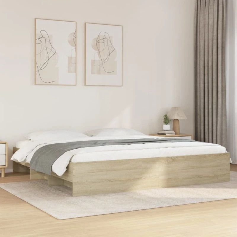 Sengeramme 200x200 cm i sonoma-eg (konstrueret træ)