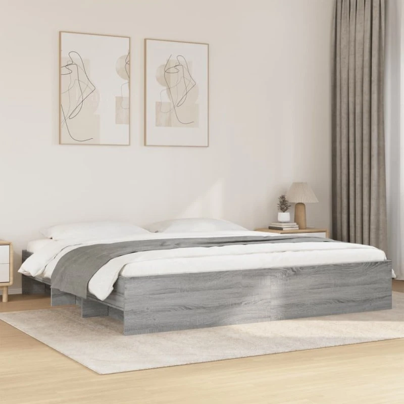 Sengestel 200x200 cm i konstrueret træ - Grå Sonoma-eg