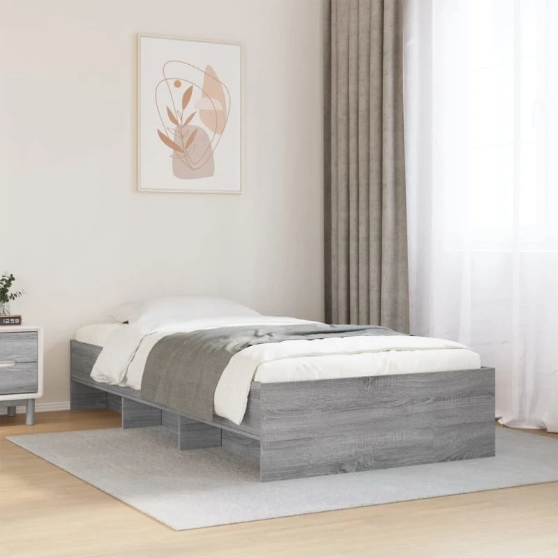 Sengeramme 100x200 cm i konstrueret træ – Grå Sonoma-eg