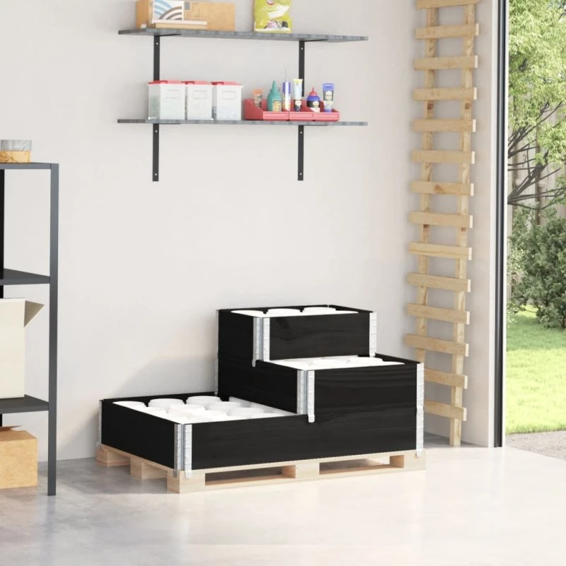 Højbed 120x80 cm, 3 niveauer – massivt fyrretræ, sort