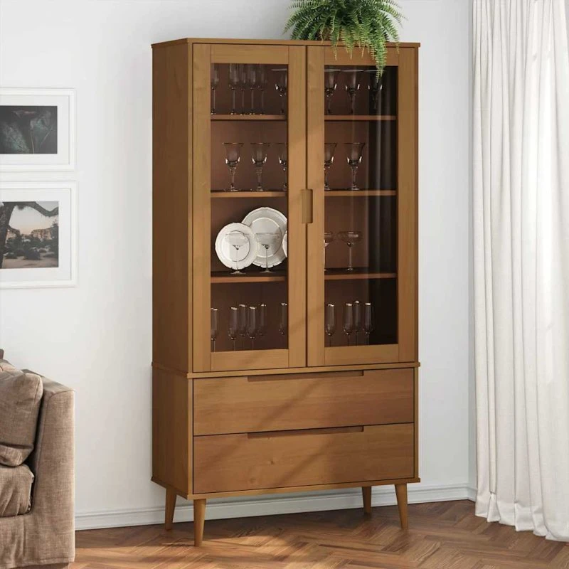 Vitrineskab MOLDE 90x35x175 cm i massivt fyrretræ