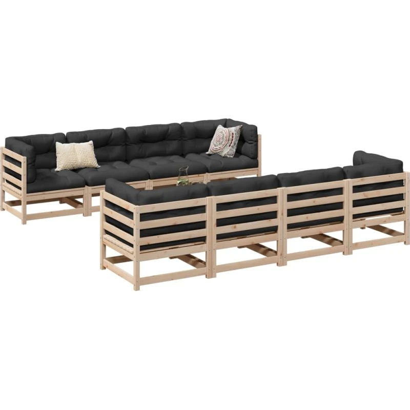 Sofasæt til have 9 dele i massivt fyrretræ med hynder