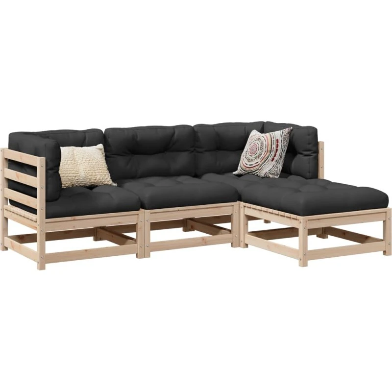 Sofasæt til haven 4 dele i massivt fyrretræ