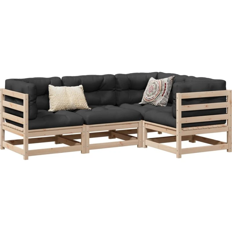 Sofasæt til haven 4 dele i massivt fyrretræ