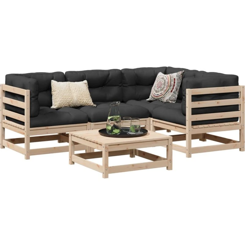 Sofasæt til haven 5 dele i massivt fyrretræ