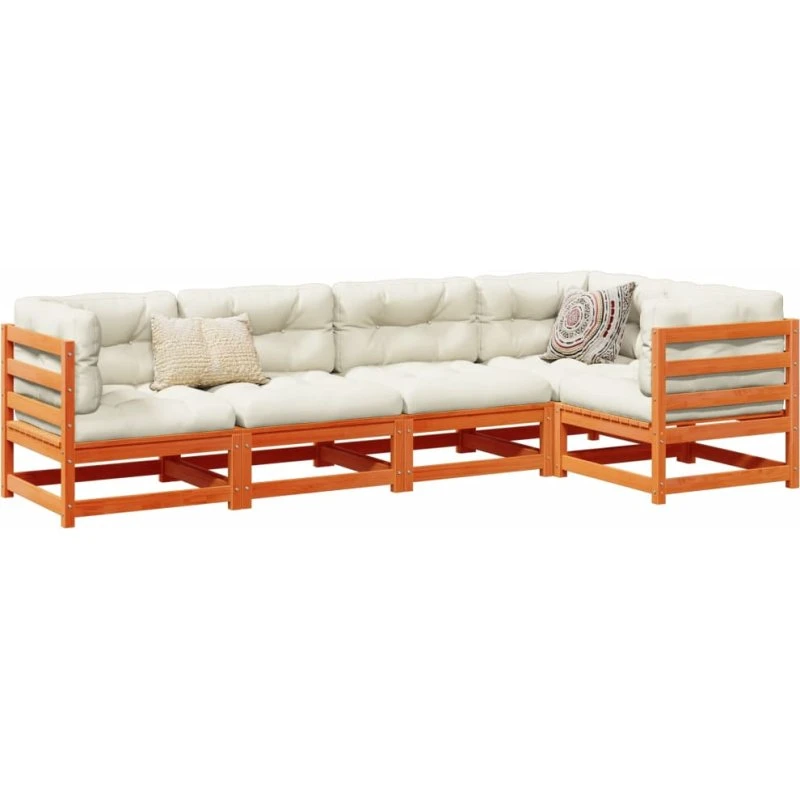 Loungesæt til haven 5 dele i massivt fyr med hynder