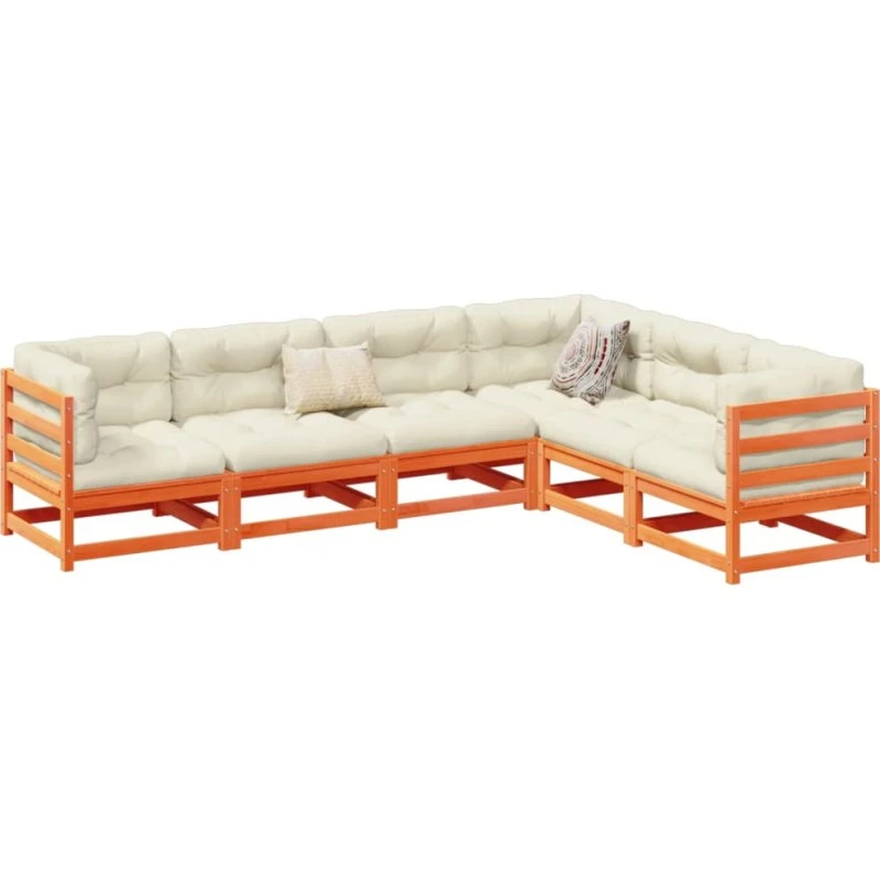 Havesofasæt 6 dele i massivt fyrretræ – gyldenbrun