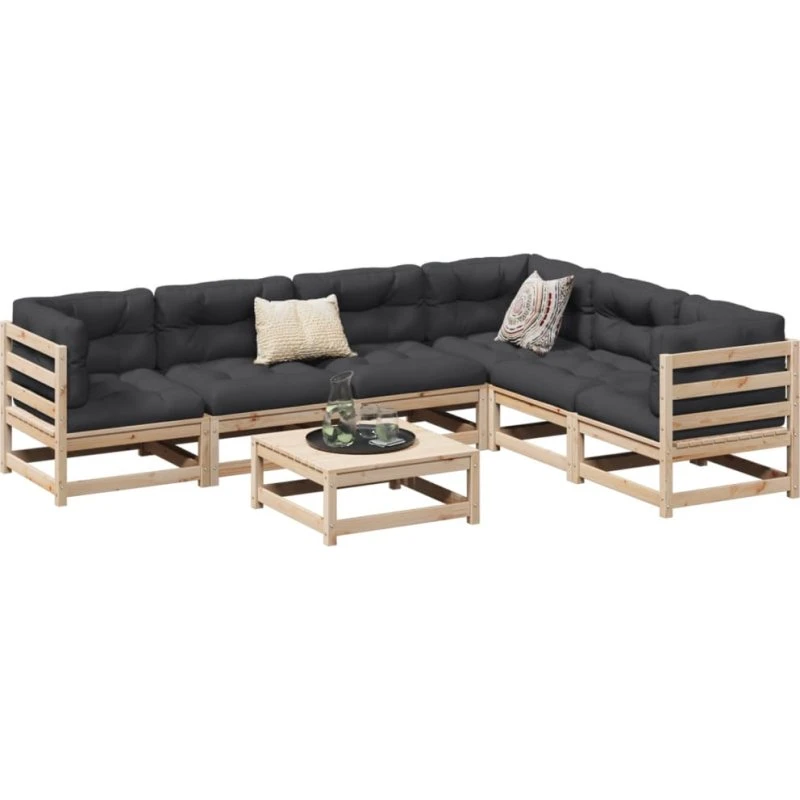 Sofasæt til have 7 dele i massivt fyrretræ med hynder