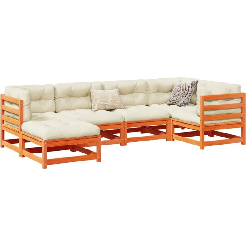 Havesofasæt 6 dele i massivt fyrretræ, gyldenbrun