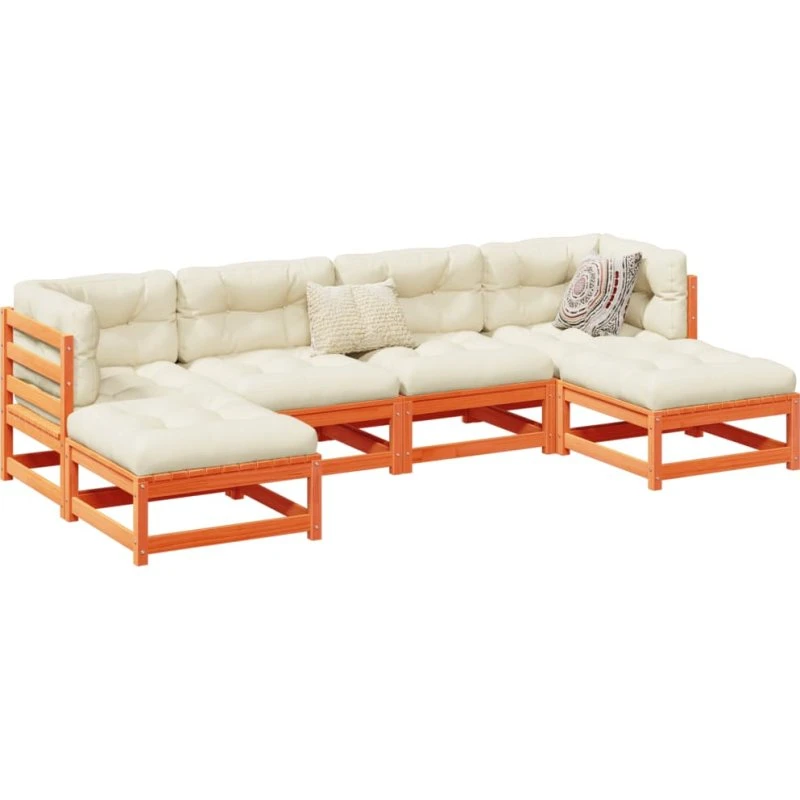 Havesofasæt 6 dele i massivt fyrretræ, gyldenbrun