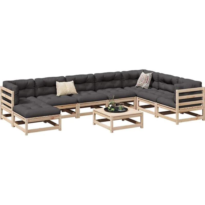 Sofasæt til haven 9 dele i massivt fyrretræ