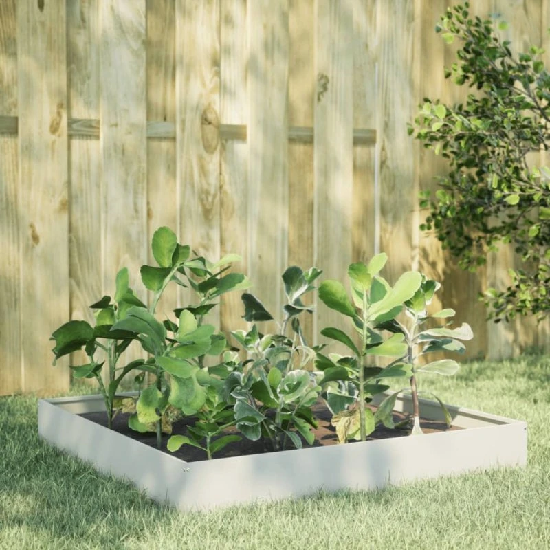 Højbed i stål 100x100x26 cm - hvid, robust og vejrbestandigt