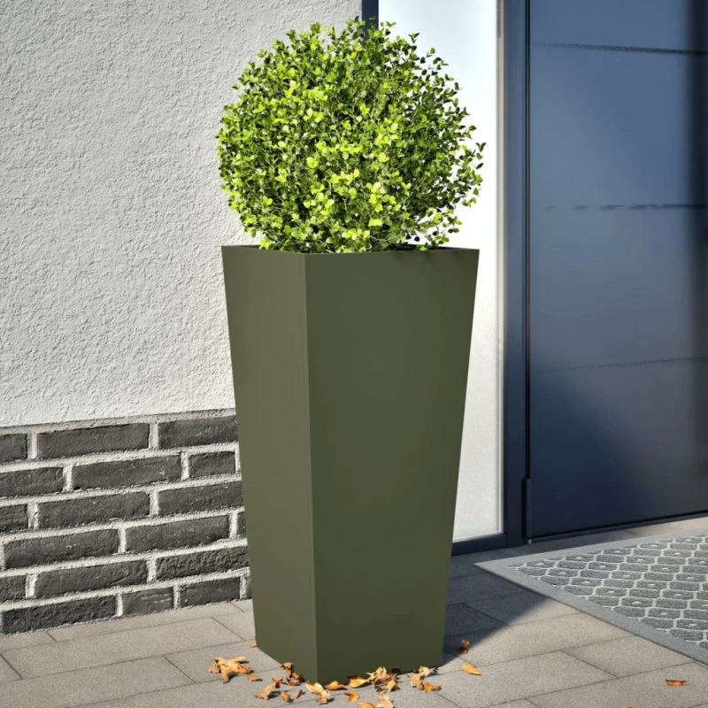 Plantekrukker i stål 2 stk 35x35x75 cm – olivengrøn
