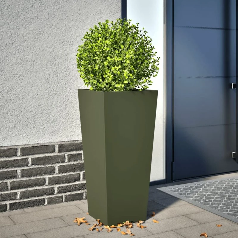 Plantekrukker i stål 2 stk. 35x35x75 cm – olivengrøn