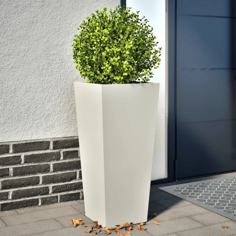 Hvide plantekrukker i stål 35x35x75 cm – sæt af 2