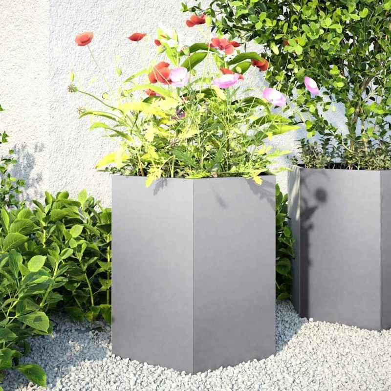 Sorte sekskantede havekrukker 2 stk 46x40x45 cm (galvaniseret)