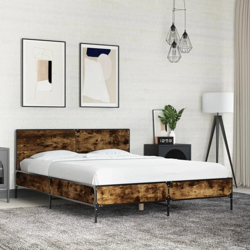 Sengestel 120x200 cm i konstrueret træ & metal – røget egetræsfarve