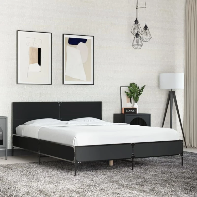 Sengestel 120x190 cm i træ og metal – sort