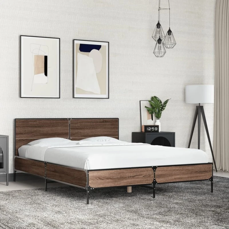 Sengestel 120x190 cm i konstrueret træ og metal – brun