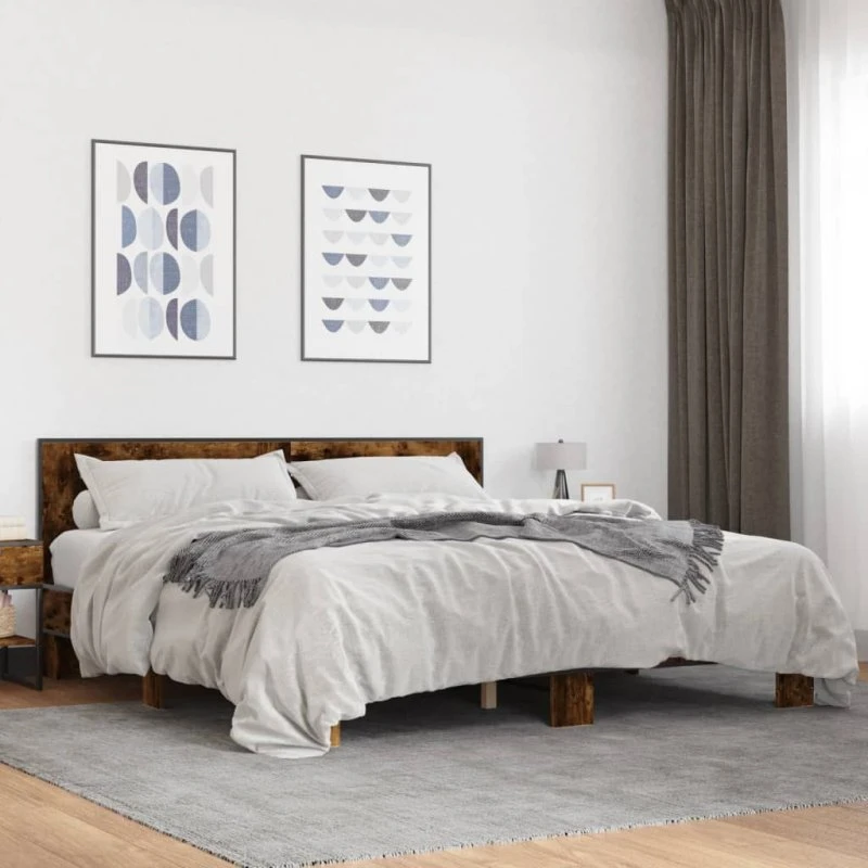 Sengestel 200x200 cm i røget egetræsfarve
