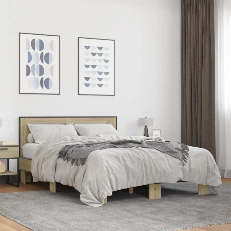 Sengestel 140x200 cm i sonoma-eg - træ og metal