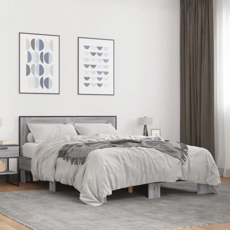 Sengestel 135x190 cm i konstrueret træ og metal – Sonoma eg