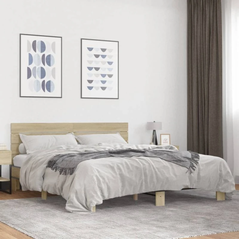 Sengestel 200x200 cm i sonoma-eg - træ & metal