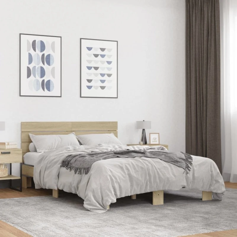 Sengestel 140x200 cm i træ og metal – Sonoma-eg