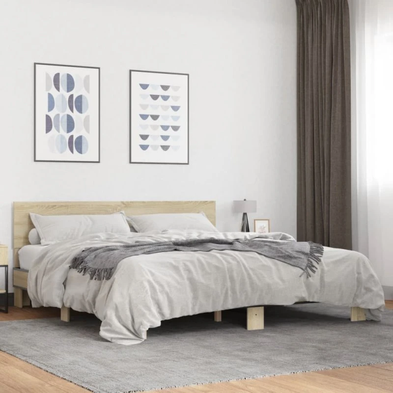 Sengestel 200x200 cm i konstrueret træ & metal – Sonoma-eg