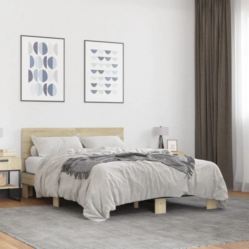Sengestel 135x190 cm i sonoma-eg – træ & metal