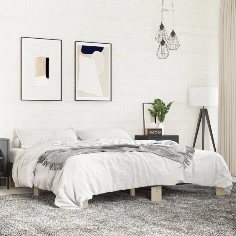 Sengestel 200x200 cm i sonoma-eg (træ & metal)