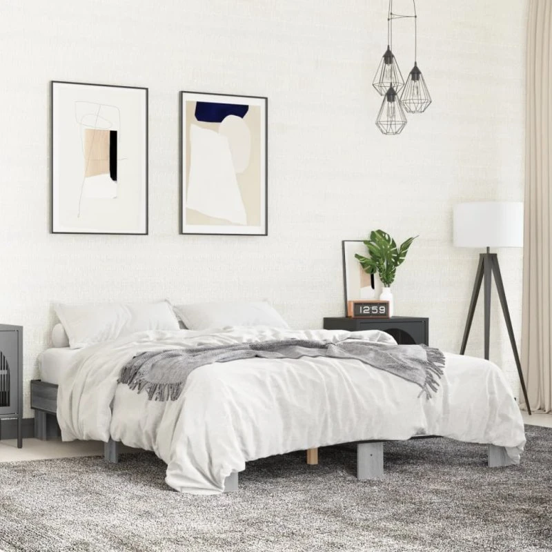 Sengestel 150x200 cm i sonoma-eg (træ og metal)
