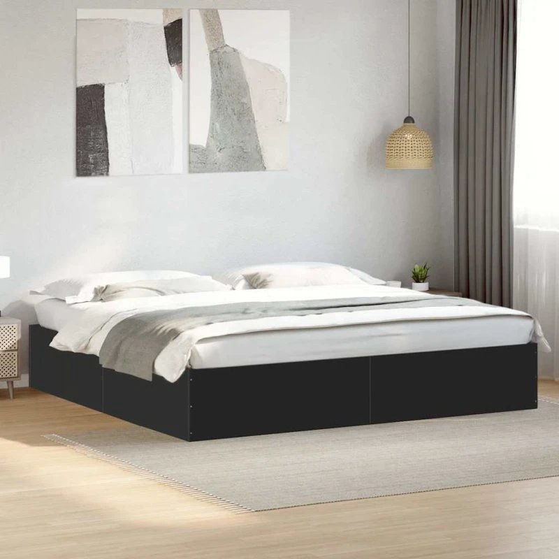 Sengestel 200x200 cm i konstrueret træ - sort