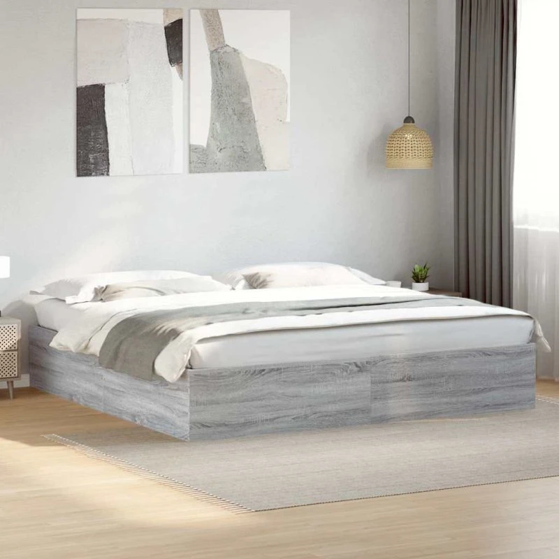 Sengestel 200x200 cm i grå Sonoma-eg – robust lamelramme